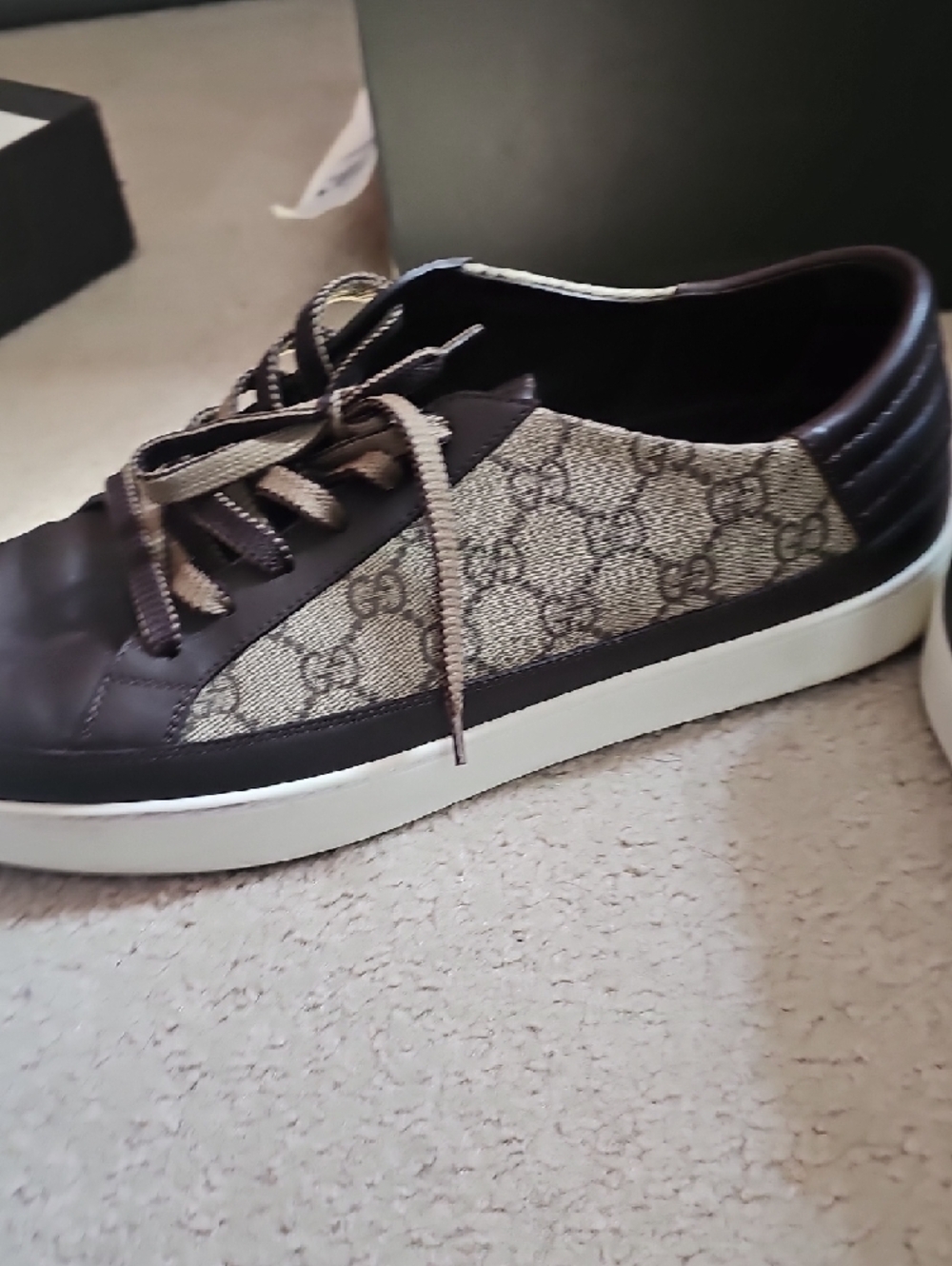Gucci Brown & Beige Monogram Low-Top Sneakers - Picture 8 of 15